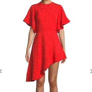 Brandon Maxwell pineapple satin jacquard asymmetric hem cocktail dress